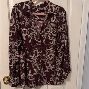 Chico's Maroon Paisley Button Down Shirt